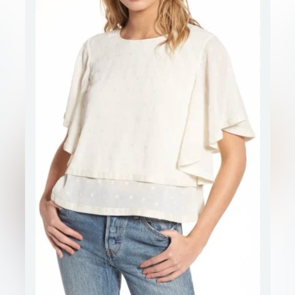 J.O.A. Tops - J.O.A. Layered Flutter-Sleeve Ivory Blouse - medium